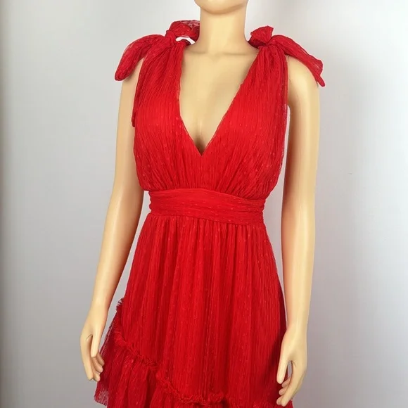 Vici Collection Tiered Tulle Midi Dress Red  Sz large - Picture 5 of 13